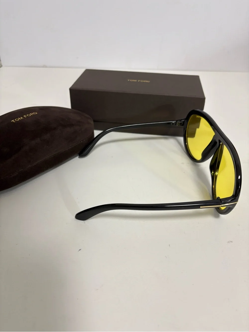 Tom Ford Black Frame Yellow Lens Oversized Aviator Sunglasses
